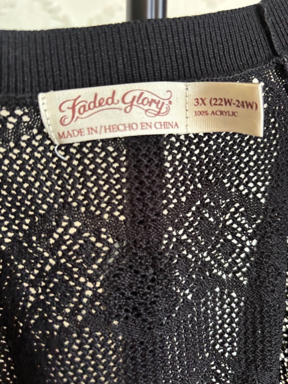 Y2K Plus Size Black Open Knit Cardigan 3X Lightweight Sheer Crochet Boho Layer - Picture 5 of 5
